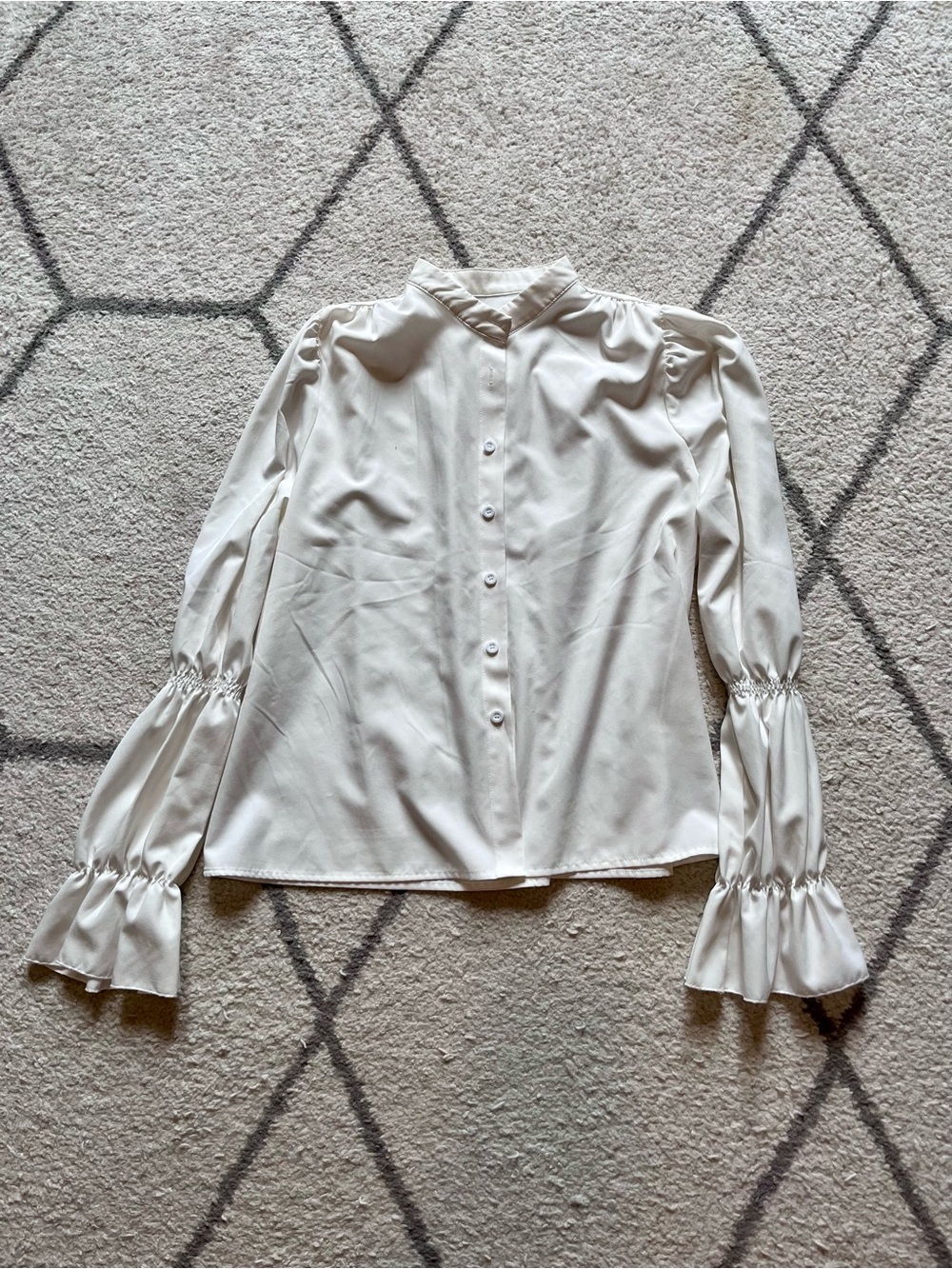 Women's White Button-Front Blouse with Ruffled Cuffs